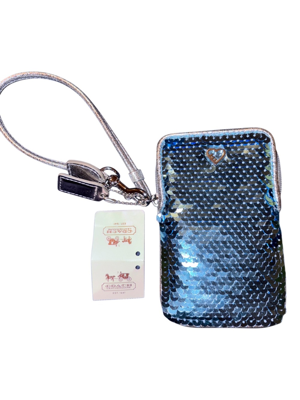 Coach Poppy Chambray Sequin Wristlet Phone Case with Charms - Picture 5 of 6